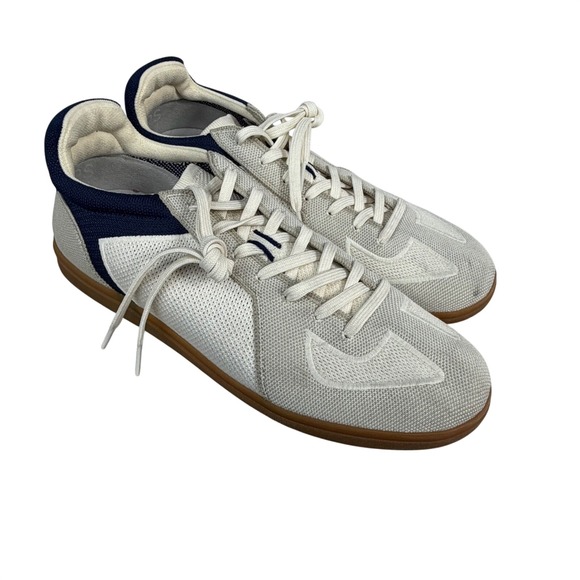 Rothy's‎ Men's 11.5 White Navy Lace Up Knit Sneakers Minimalist RS01 Gum Sole - Picture 3 of 7